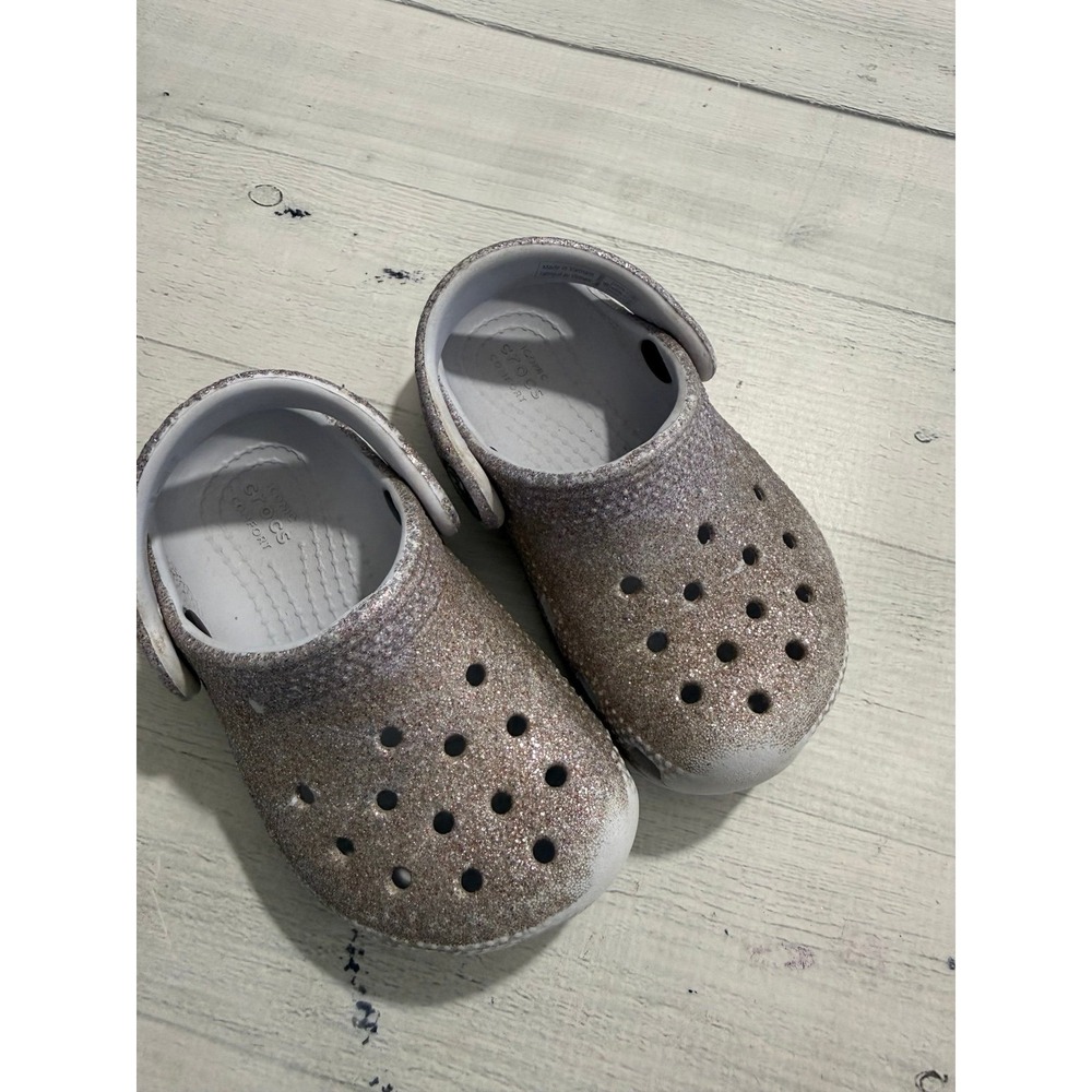 Crocs girls glitter slip on clogs child size 6